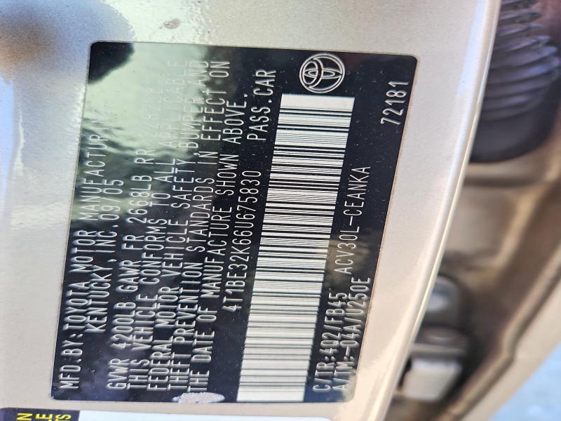 55301566 :رقم المزاد ، 4T1BE32K66U675830 vin ، 2006 Toyota Camry مزاد بيع