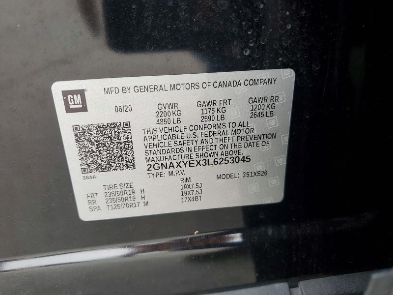 Aukcja sprzedaży 2020 Chevrolet Equinox, vin: 2GNAXYEX3L6253045, numer aukcji: 53709896