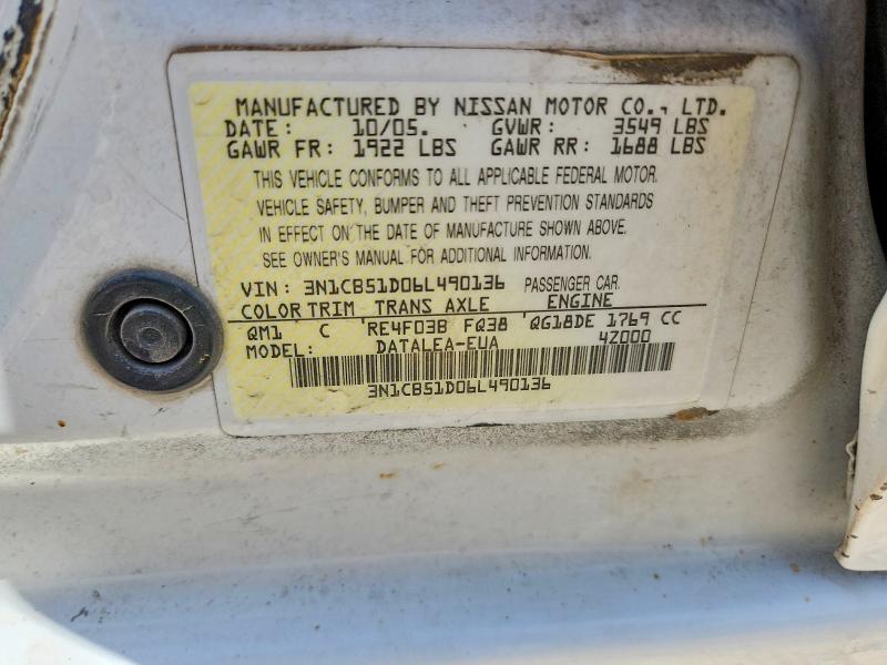 Aukcja sprzedaży 2006 Nissan Sentra, vin: 3N1CB51D06L490136, numer aukcji: 53662106