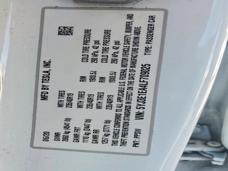 Aukcja sprzedaży 2020 Tesla Model 3, vin: 5YJ3E1EA4LF709025, numer aukcji: 54087596