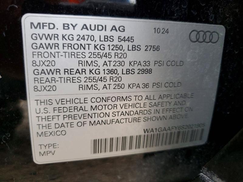 54601176 :رقم المزاد ، WA1GAAFY6S2021905 vin ، 2025 Audi Q5 مزاد بيع