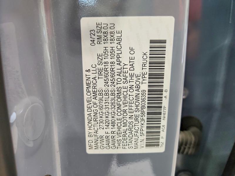 52076676 :رقم المزاد ، 5FPYK3F58PB036359 vin ، 2023 Honda Ridgeline مزاد بيع