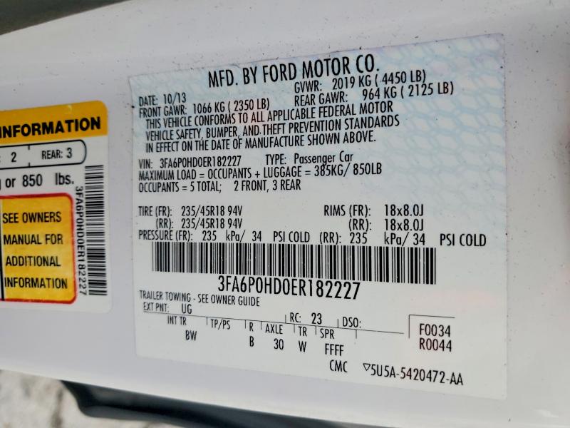 Продажа на аукционе авто 2014 Ford Fusion, vin: 3FA6P0HD0ER182227, номер лота: 54501316