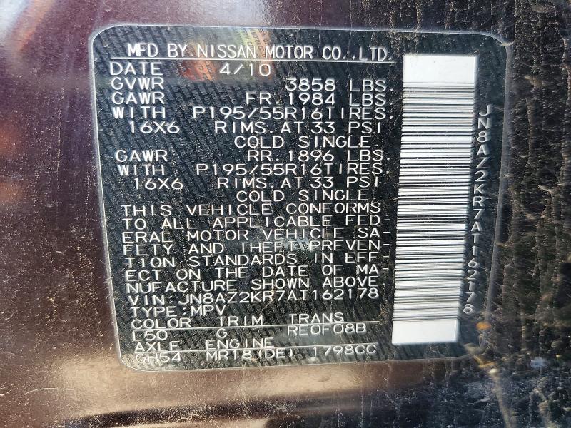 Aukcja sprzedaży 2010 Nissan Cube, vin: JN8AZ2KR7AT162178, numer aukcji: 52226876