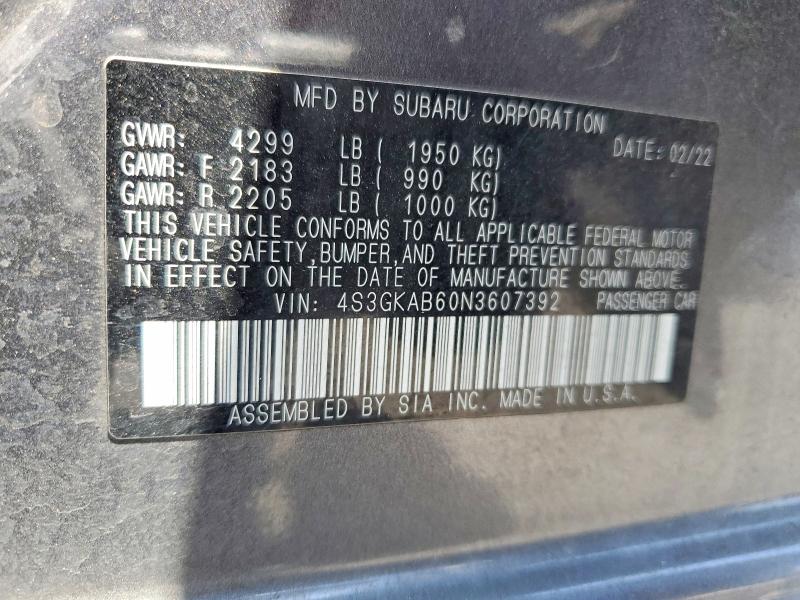 53371226 :رقم المزاد ، 4S3GKAB60N3607392 vin ، 2022 Subaru Impreza مزاد بيع