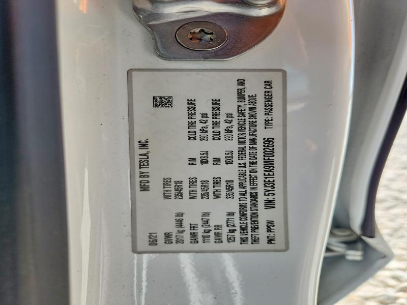 Aukcja sprzedaży 2021 Tesla Model 3, vin: 5YJ3E1EA9MF002696, numer aukcji: 53997346