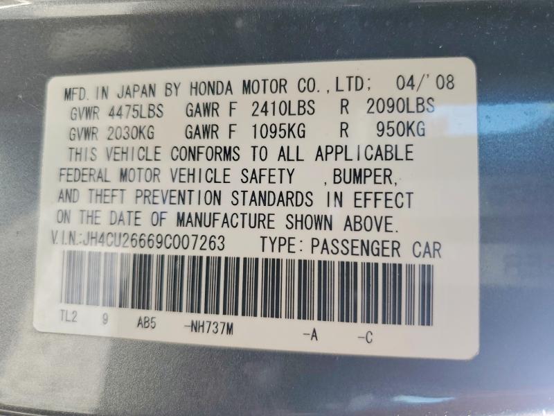 54296816 :رقم المزاد ، JH4CU26669C007263 vin ، 2009 Acura Tsx مزاد بيع