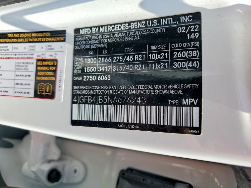 Продаж на аукціоні авто 2022 Mercedes-benz Gle, vin: 4JGFB4JB5NA676243, номер лоту: 52200926