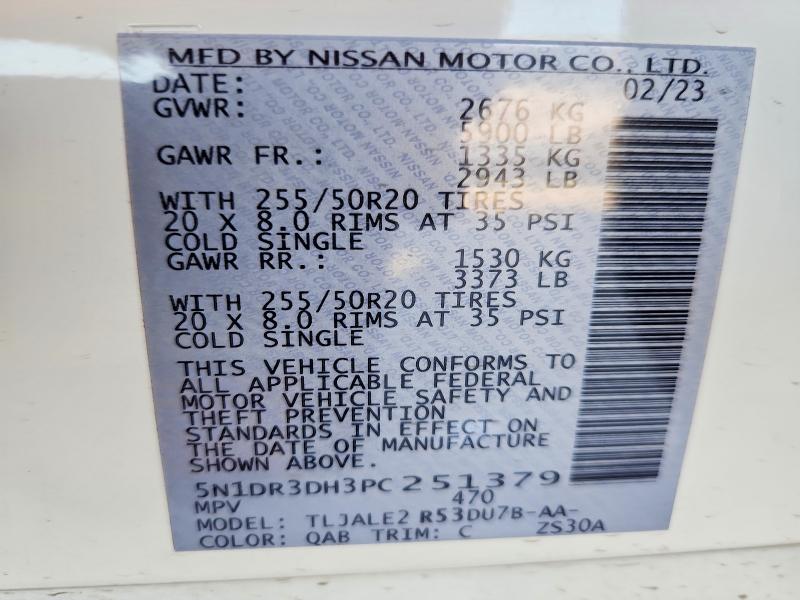 2023 Nissan Pathfinder მანქანა იყიდება აუქციონზე, vin: 5N1DR3DH3PC251379, აუქციონის ნომერი: 53553056