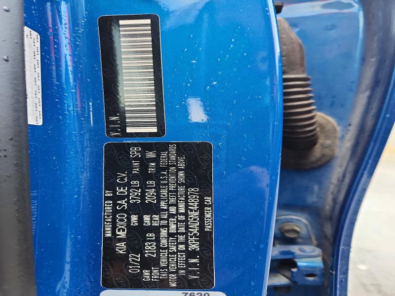52611246 :رقم المزاد ، 3KPF54AD5NE448978 vin ، 2022 Kia Forte مزاد بيع