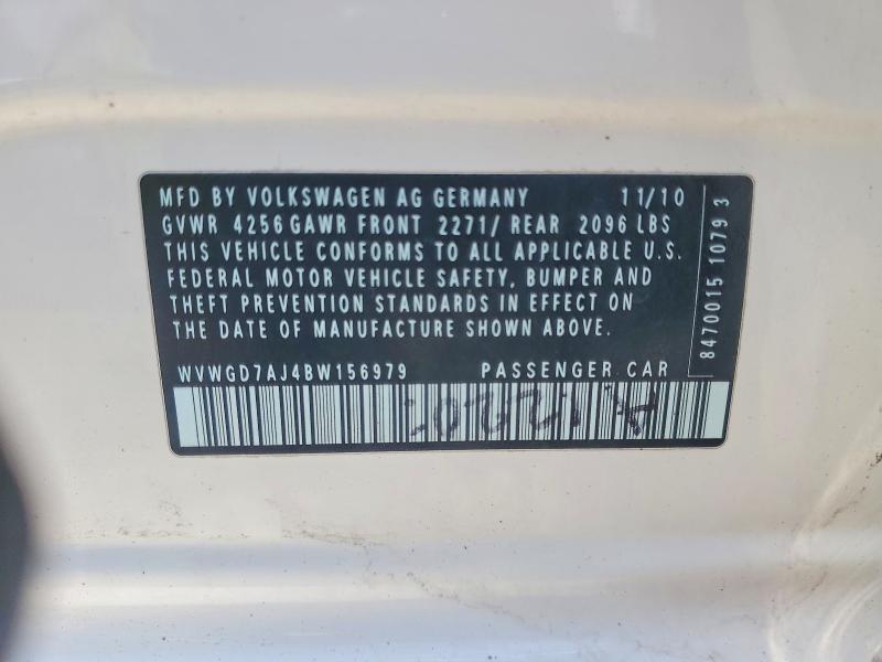 2011 Volkswagen Gti მანქანა იყიდება აუქციონზე, vin: WVWGD7AJ4BW156979, აუქციონის ნომერი: 52750106