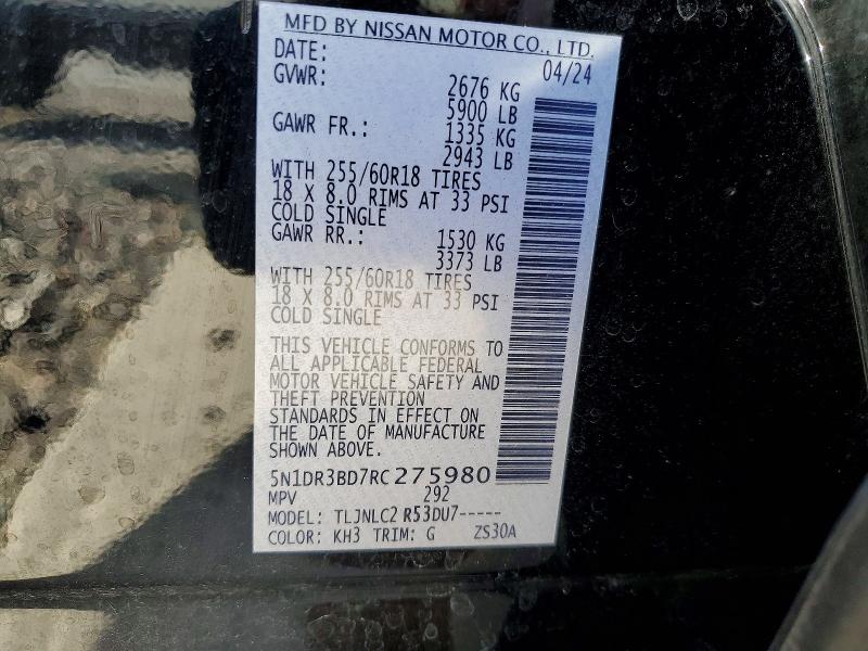 51927586 :رقم المزاد ، 5N1DR3BD7RC275980 vin ، 2024 Nissan Pathfinder مزاد بيع