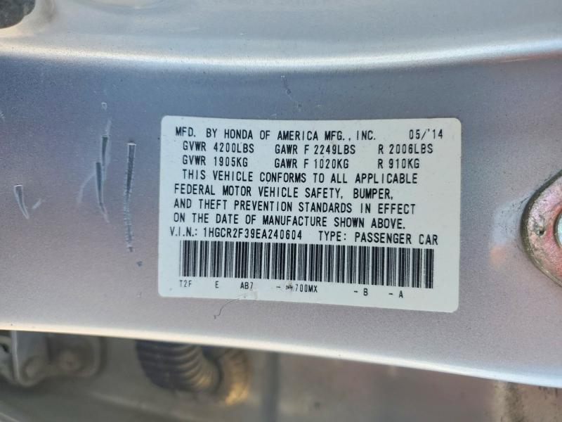 2014 Honda Accord მანქანა იყიდება აუქციონზე, vin: 1HGCR2F39EA240604, აუქციონის ნომერი: 54018286