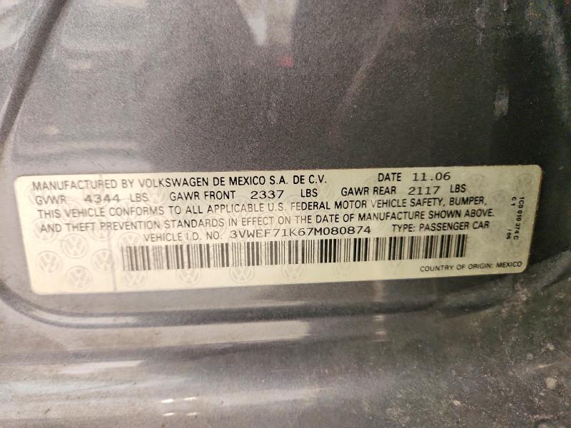 53972336 :رقم المزاد ، 3VWEF71K67M080874 vin ، 2007 Volkswagen Jetta مزاد بيع