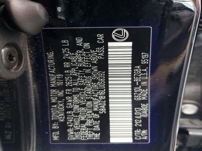 2020 Lexus Es მანქანა იყიდება აუქციონზე, vin: 58ADZ1B16LU058392, აუქციონის ნომერი: 54017286