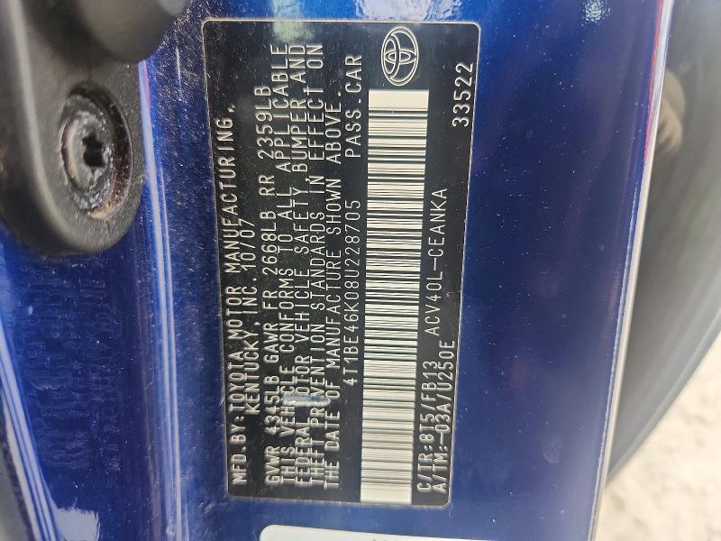 Aukcja sprzedaży 2008 Toyota Camry, vin: 4T1BE46K08U228705, numer aukcji: 52871576