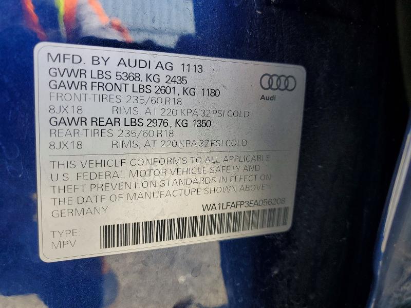 52965436 :رقم المزاد ، WA1LFAFP3EA056208 vin ، 2014 Audi Q5 مزاد بيع