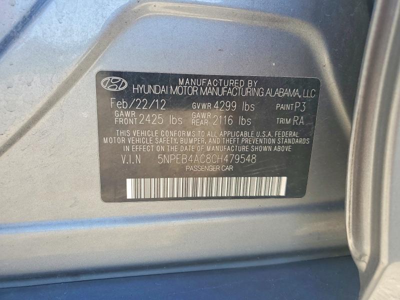 52439166 :رقم المزاد ، 5NPEB4AC8CH479548 vin ، 2012 Hyundai Sonata مزاد بيع
