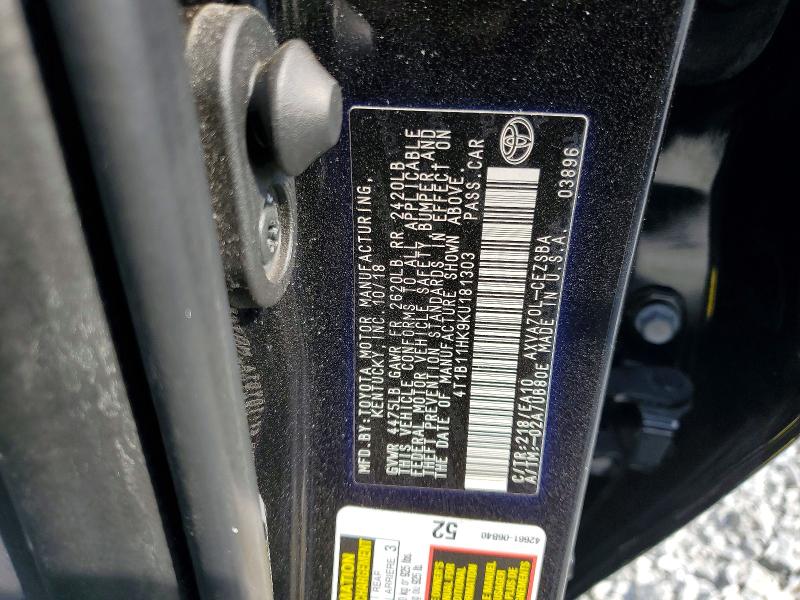 2019 Toyota Camry მანქანა იყიდება აუქციონზე, vin: 4T1B11HK9KU181303, აუქციონის ნომერი: 52827256