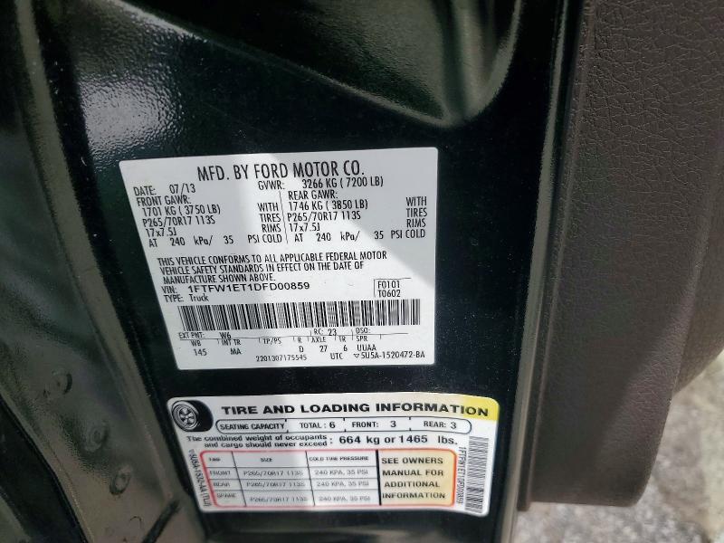 52517666 :رقم المزاد ، 1FTFW1ET1DFD00859 vin ، 2013 Ford F150 مزاد بيع