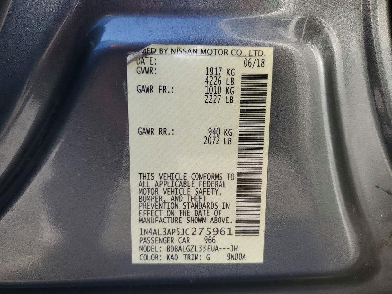 51809516 :رقم المزاد ، 1N4AL3AP5JC275961 vin ، 2018 Nissan Altima مزاد بيع