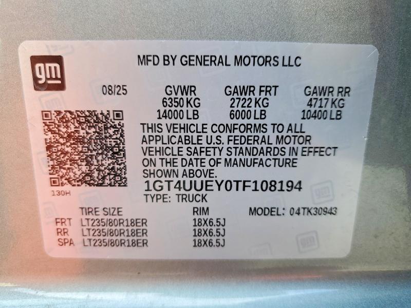 2026 Gmc Sierra მანქანა იყიდება აუქციონზე, vin: 1GT4UUEY0TF108194, აუქციონის ნომერი: 53224326