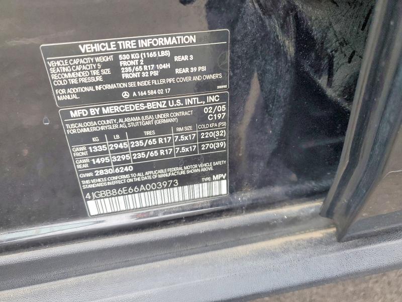 54011256 :رقم المزاد ، 4JGBB86E66A003973 vin ، 2006 Mercedes-benz Ml مزاد بيع