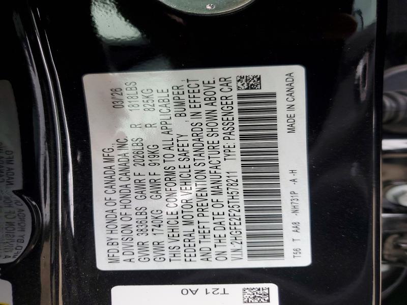 Продажа на аукционе авто 2026 Honda Civic, vin: 2HGFE2F25TH578211, номер лота: 53916896