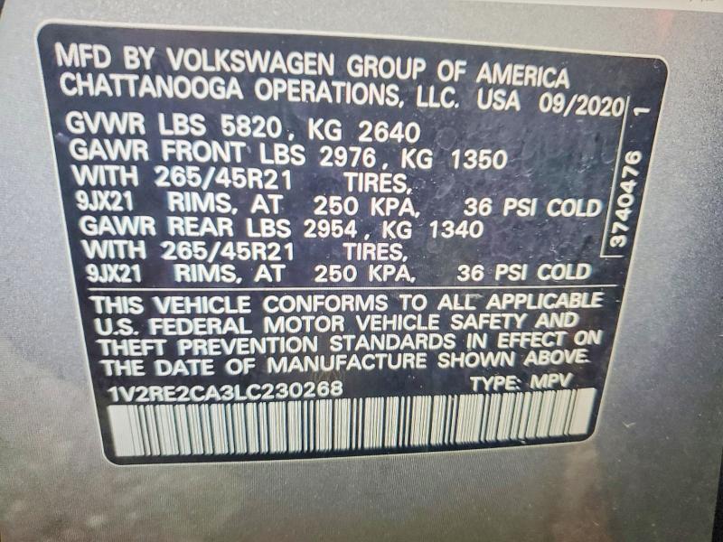 48357196 :رقم المزاد ، 1V2RE2CA3LC230268 vin ، 2020 Volkswagen Atlas Cross Sport مزاد بيع
