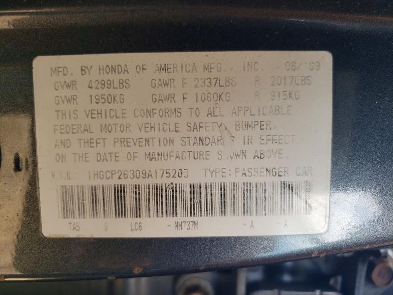 Aukcja sprzedaży 2009 Honda Accord, vin: 1HGCP26309A175203, numer aukcji: 53338226