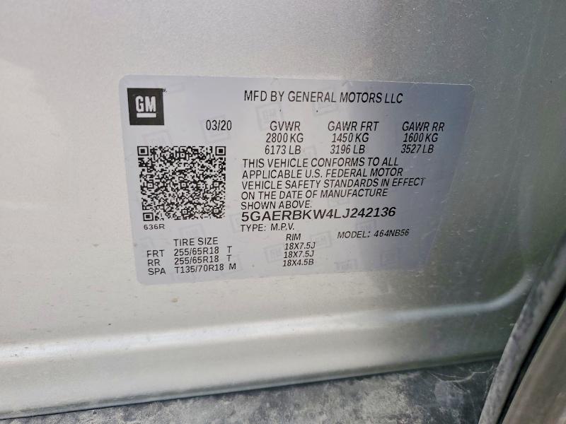 2020 Buick Enclave მანქანა იყიდება აუქციონზე, vin: 5GAERBKW4LJ242136, აუქციონის ნომერი: 54678066