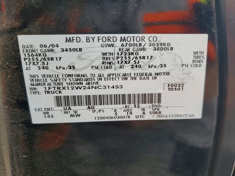 Aukcja sprzedaży 2004 Ford F150, vin: 1FTRX12W24NC31453, numer aukcji: 52814186