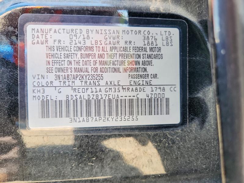 53810396 :رقم المزاد ، 3N1AB7AP2KY235255 vin ، 2019 Nissan Sentra مزاد بيع