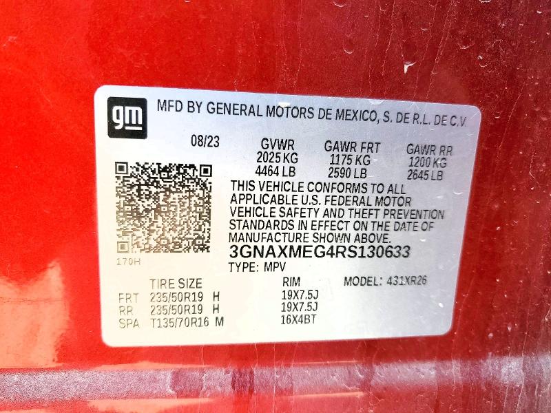 Aukcja sprzedaży 2024 Chevrolet Equinox, vin: 3GNAXMEG4RS130633, numer aukcji: 51826426