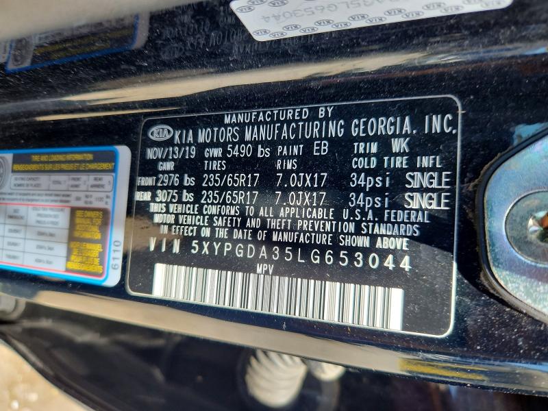 54989136 :رقم المزاد ، 5XYPGDA35LG653044 vin ، 2020 Kia Sorento مزاد بيع