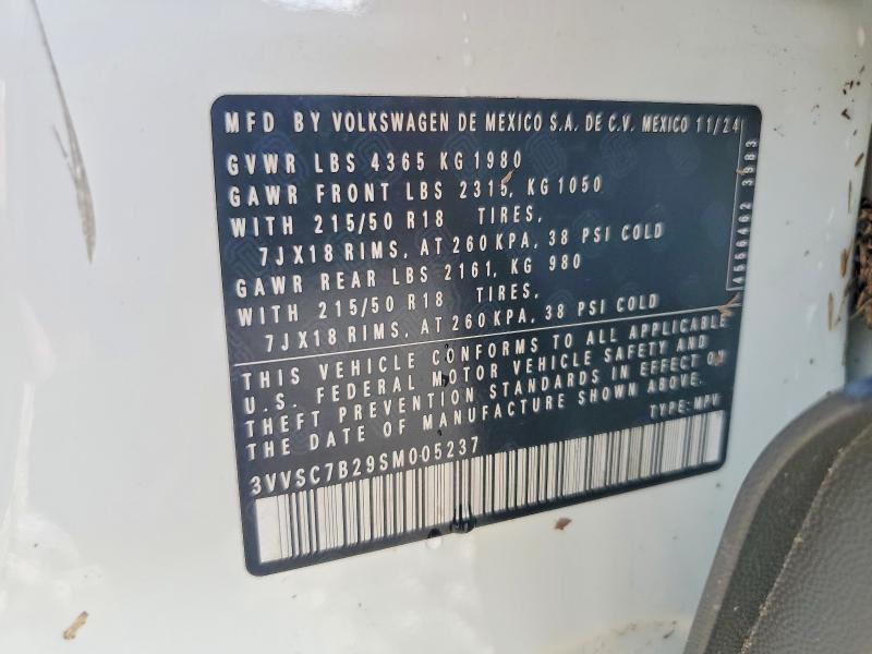 2025 Volkswagen Taos მანქანა იყიდება აუქციონზე, vin: 3VVSC7B29SM005237, აუქციონის ნომერი: 54993116