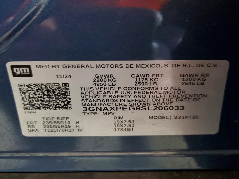 52227476 :رقم المزاد ، 3GNAXPEG8SL206033 vin ، 2025 Chevrolet Equinox مزاد بيع