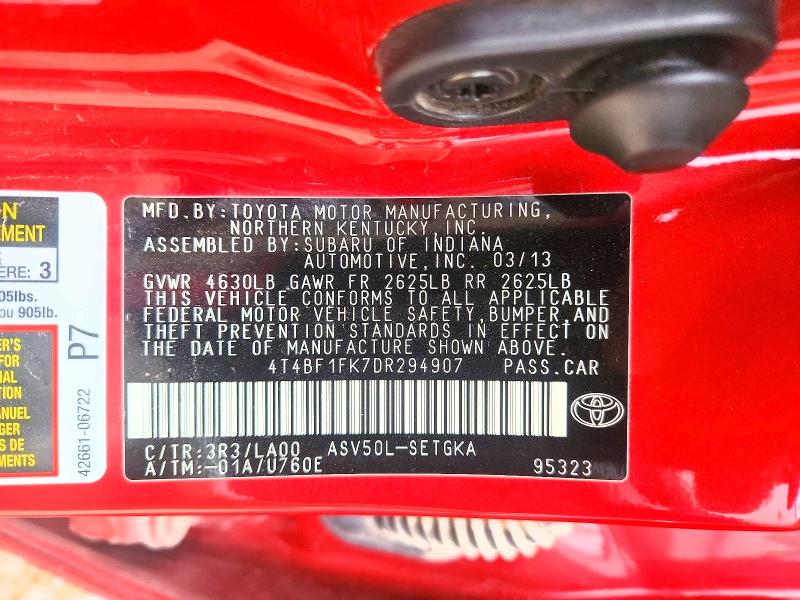 2013 Toyota Camry მანქანა იყიდება აუქციონზე, vin: 4T4BF1FK7DR294907, აუქციონის ნომერი: 51460916