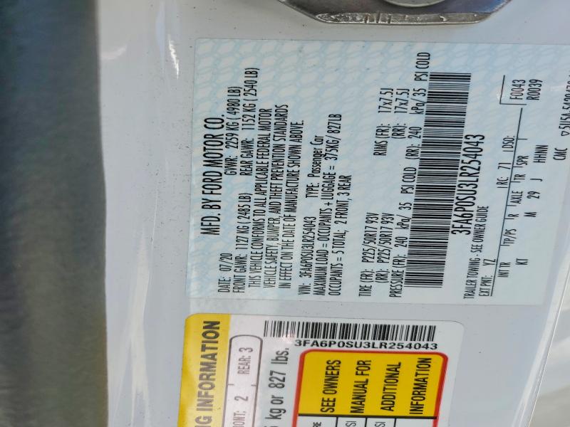 53623806 :رقم المزاد ، 3FA6P0SU3LR254043 vin ، 2020 Ford Fusion مزاد بيع