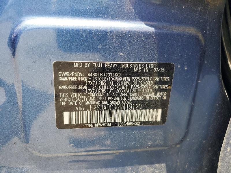 2016 Subaru Forester მანქანა იყიდება აუქციონზე, vin: JF2SJADC3GH419120, აუქციონის ნომერი: 48547126
