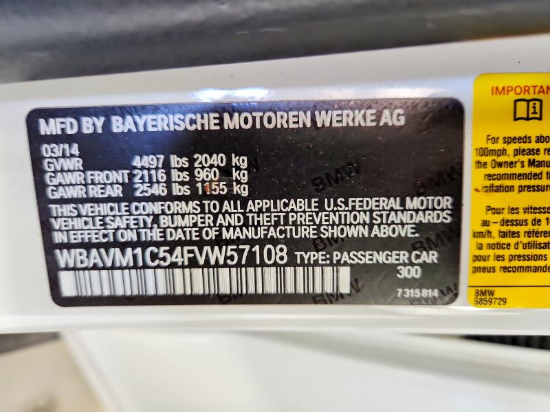 2015 Bmw X1 მანქანა იყიდება აუქციონზე, vin: WBAVM1C54FVW57108, აუქციონის ნომერი: 53045726