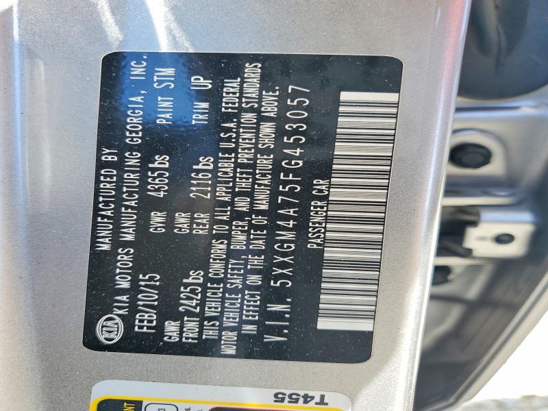 2015 Kia Optima მანქანა იყიდება აუქციონზე, vin: 5XXGM4A75FG453057, აუქციონის ნომერი: 54336576