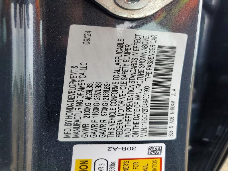 55040766 :رقم المزاد ، 1HGCY2F84SA001990 vin ، 2025 Honda Accord مزاد بيع