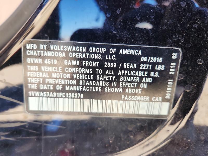 Продажа на аукционе авто 2015 Volkswagen Passat, vin: 1VWAS7A31FC120376, номер лота: 52041416