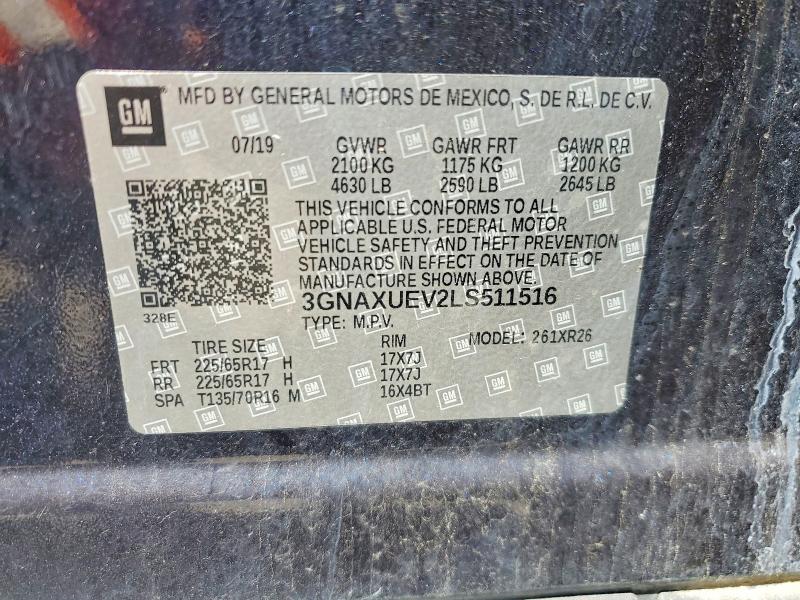 2020 Chevrolet Equinox მანქანა იყიდება აუქციონზე, vin: 3GNAXUEV2LS511516, აუქციონის ნომერი: 51597306