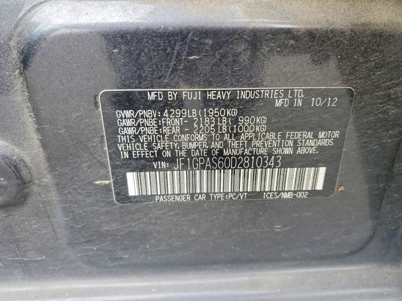 52546266 :رقم المزاد ، JF1GPAS60D2810343 vin ، 2013 Subaru Impreza مزاد بيع