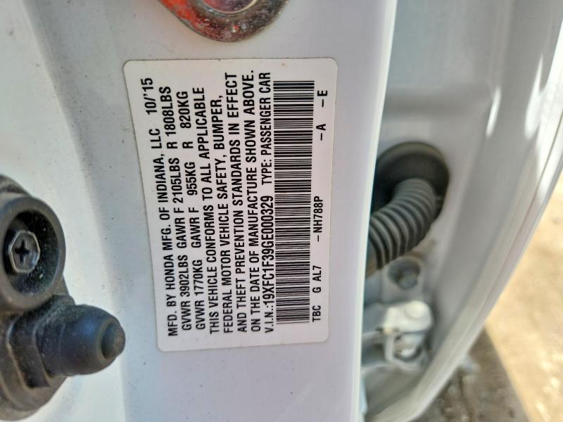 53643676 :رقم المزاد ، 19XFC1F39GE000329 vin ، 2016 Honda Civic مزاد بيع