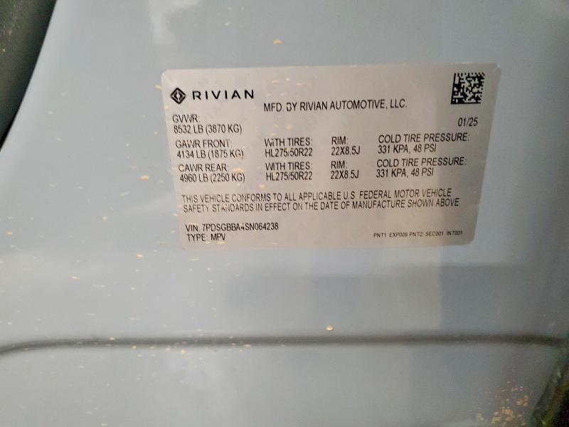 Продаж на аукціоні авто 2025 Rivian R1s, vin: 7PDSGBBA4SN064238, номер лоту: 53391816