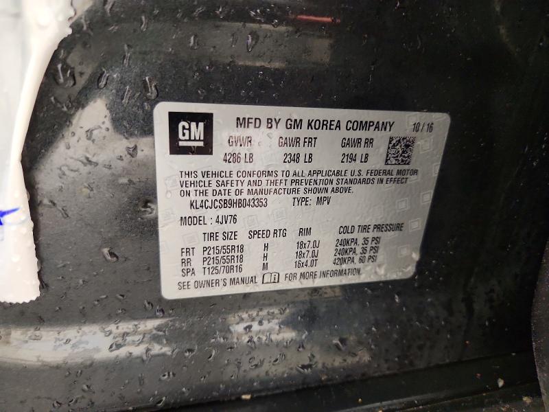 2017 Buick Encore მანქანა იყიდება აუქციონზე, vin: KL4CJCSB9HB043353, აუქციონის ნომერი: 53984506