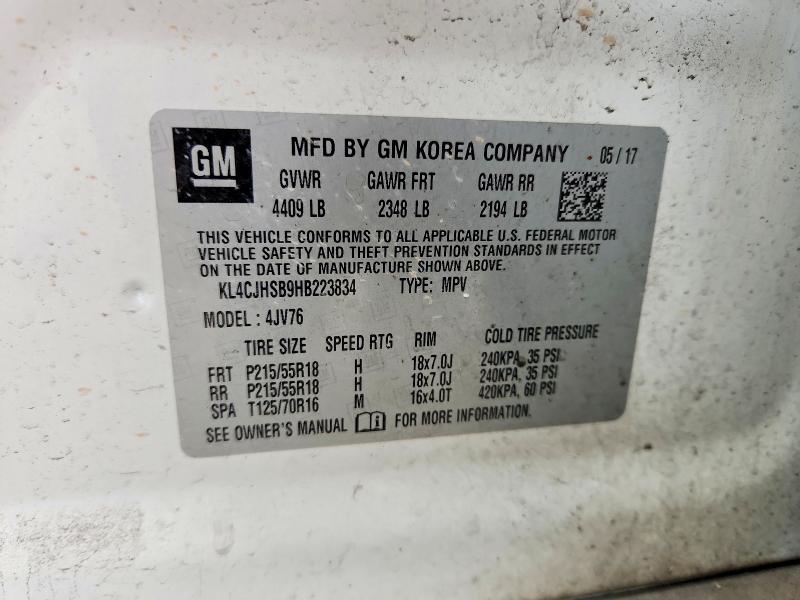 Aukcja sprzedaży 2017 Buick Encore, vin: KL4CJHSB9HB223834, numer aukcji: 55412516
